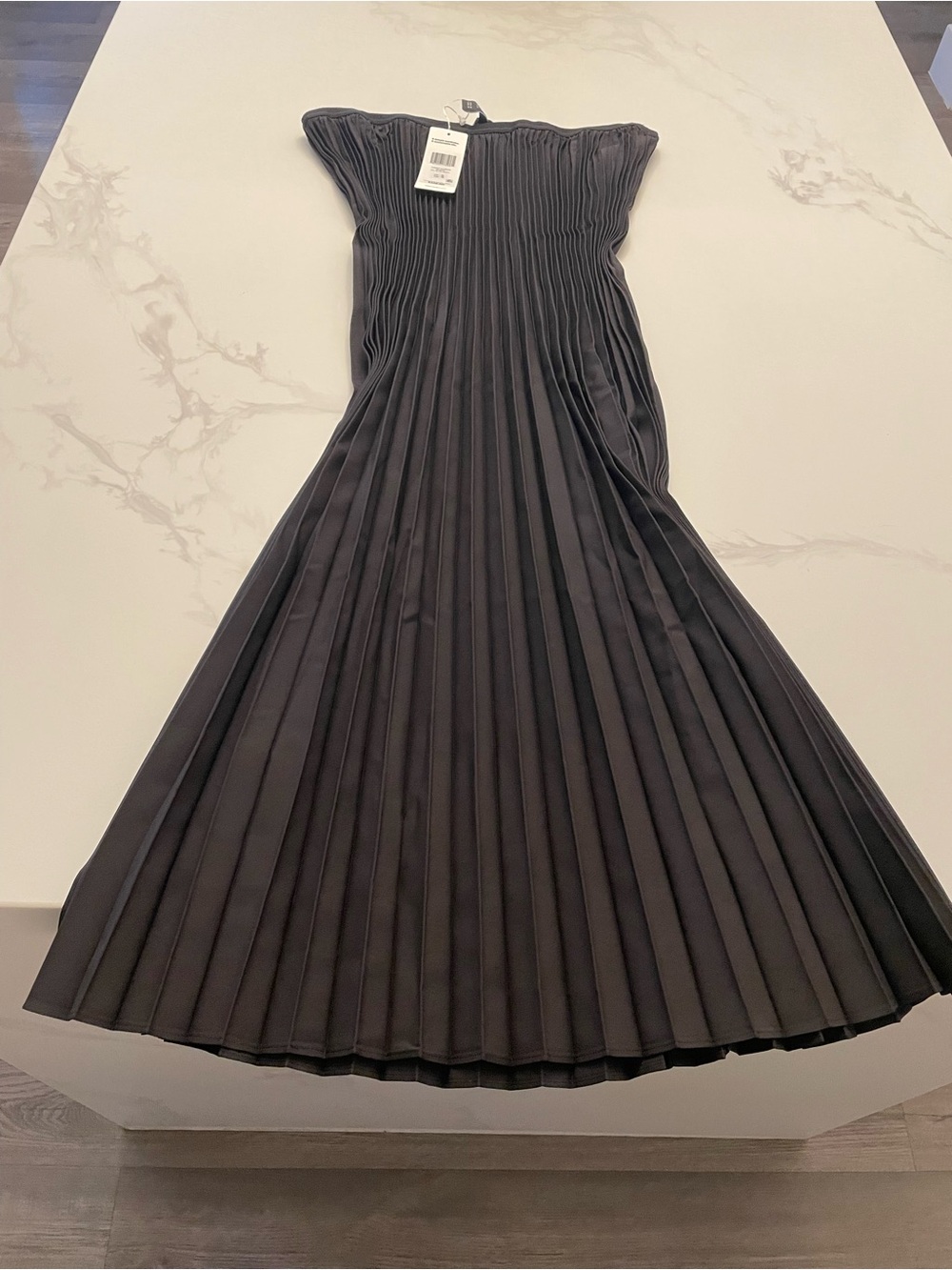 Eileen Fisher Black Pleated woven wool silk skirt